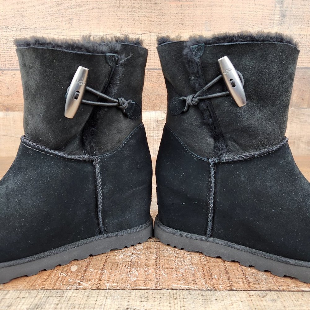 UGG Classic Femme Toggle Women's Size 7.5 US Black Suede Wedge Boots 1113479 - Picture 4 of 10